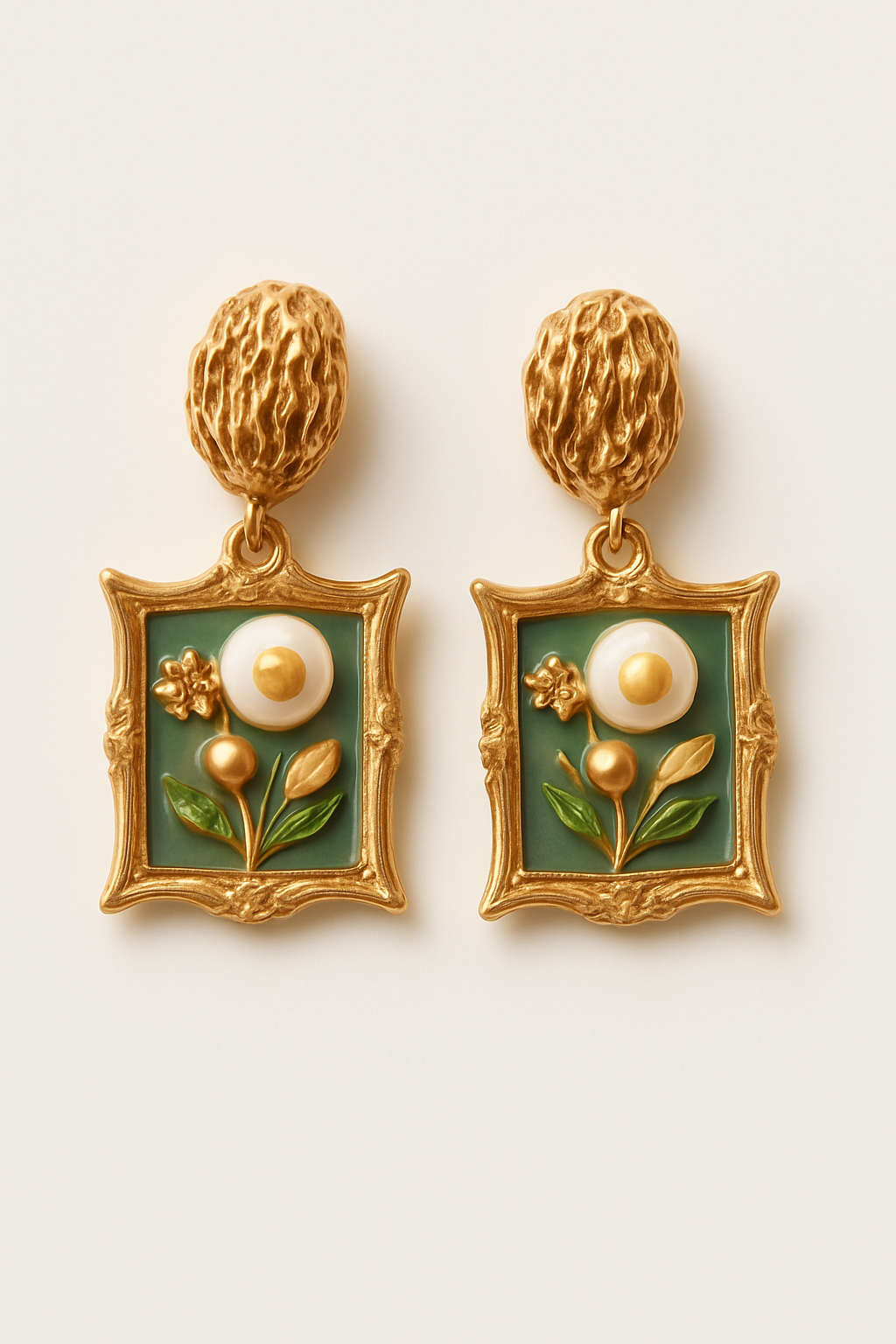 Vintage Floral Frame Drop Earrings - Artistic statement jewellery.