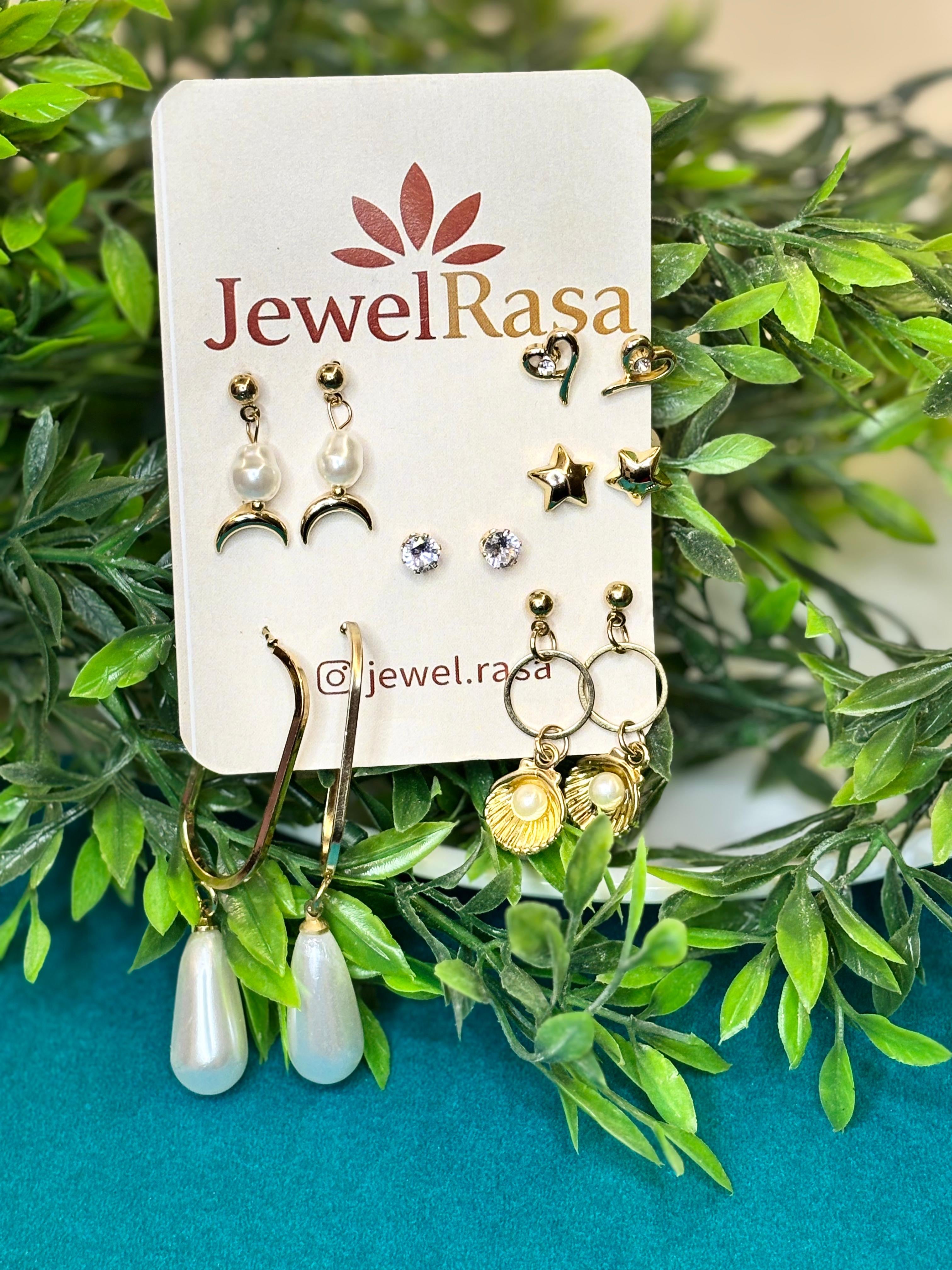 Jewel rasta gold tone earring set - 6 pairs every day elegance