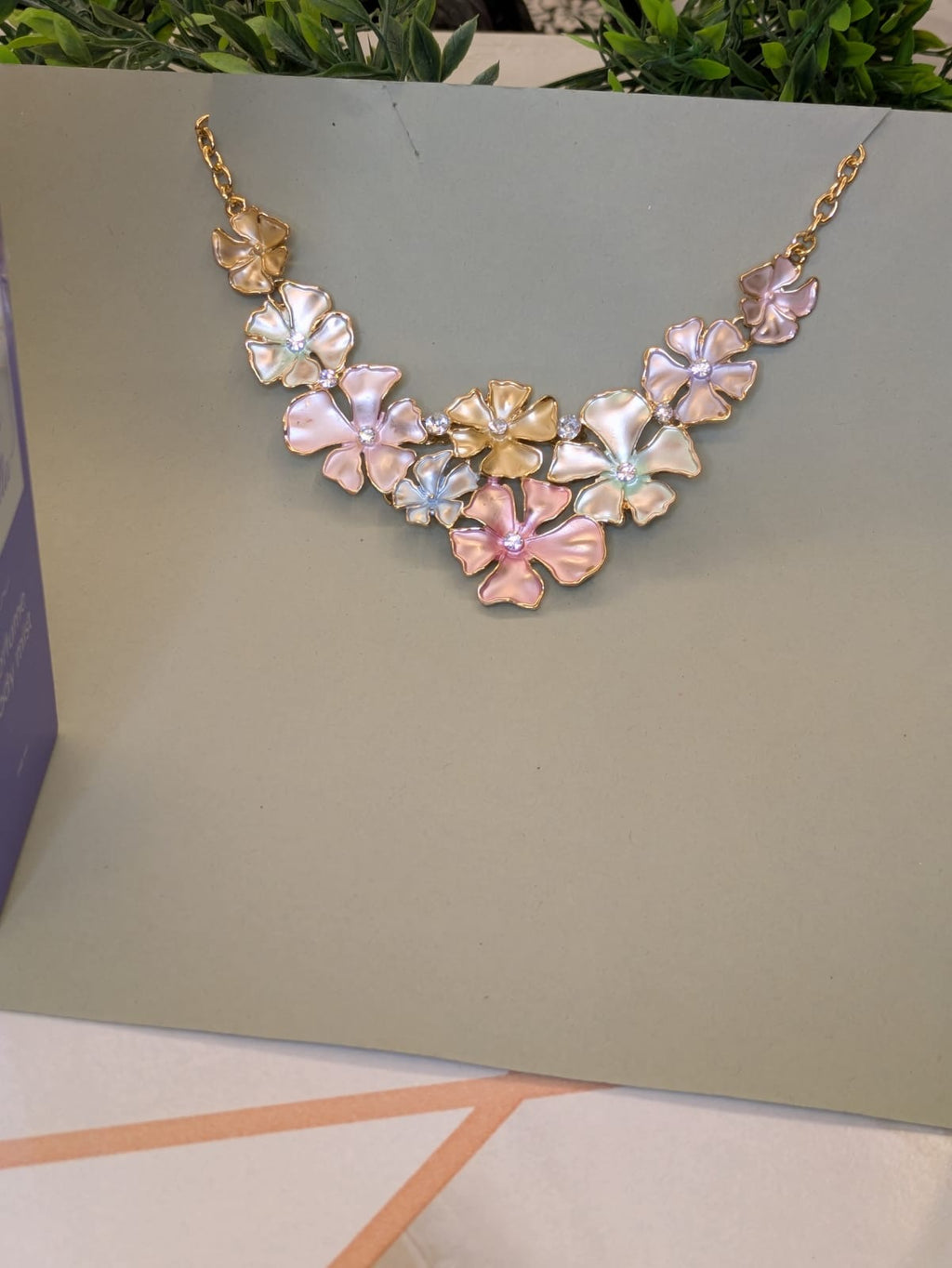 Blossom Glow Floral Statement Necklace – Pastel Pearl Finish & Gold Plated