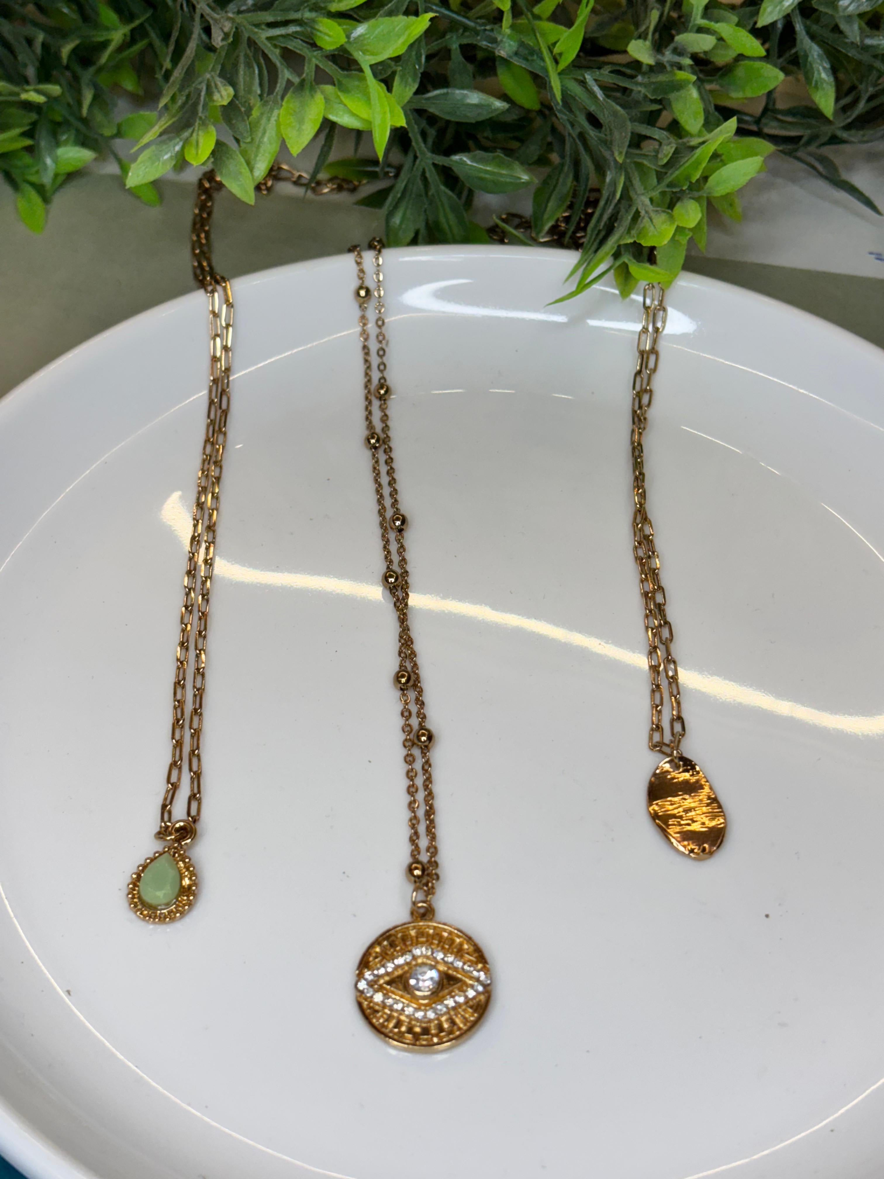 Gold charm, pendant necklace, set, minimal luxe collection