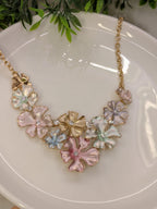 Blossom Glow Floral Statement Necklace – Pastel Pearl Finish & Gold Plated