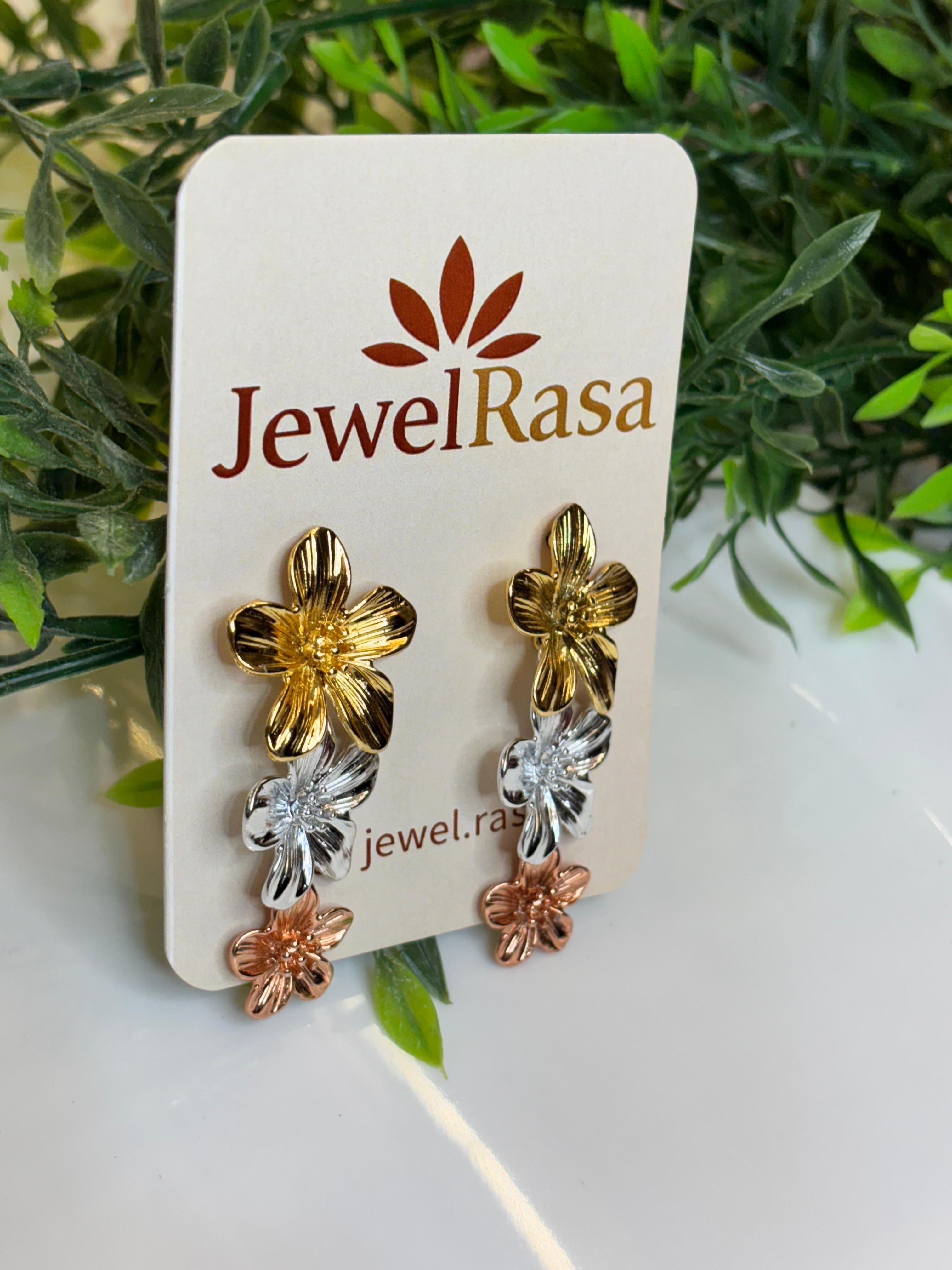 Tri- tone, floral stud earrings