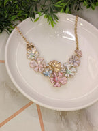 Blossom Glow Floral Statement Necklace – Pastel Pearl Finish & Gold Plated