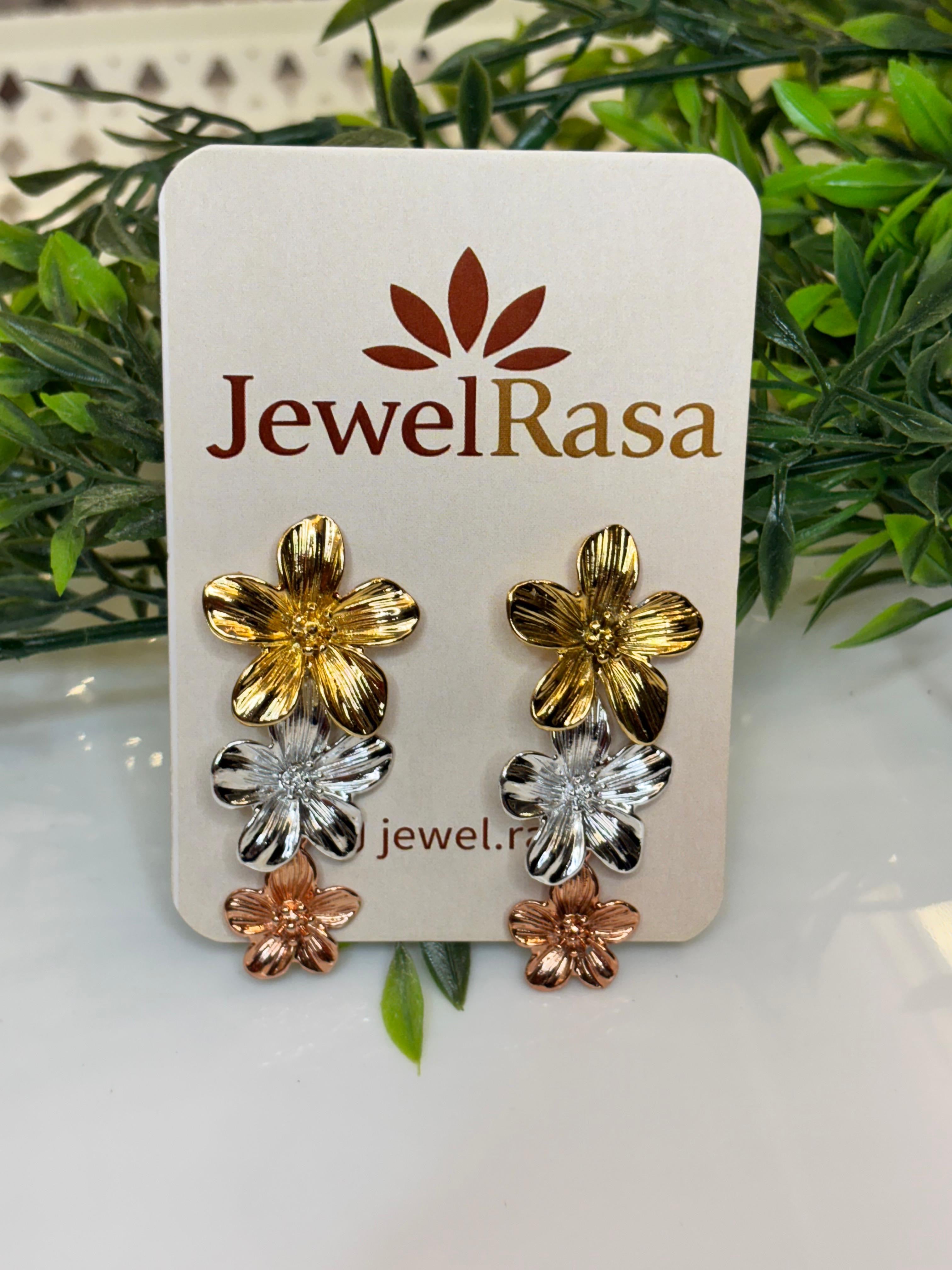 Tri- tone, floral stud earrings