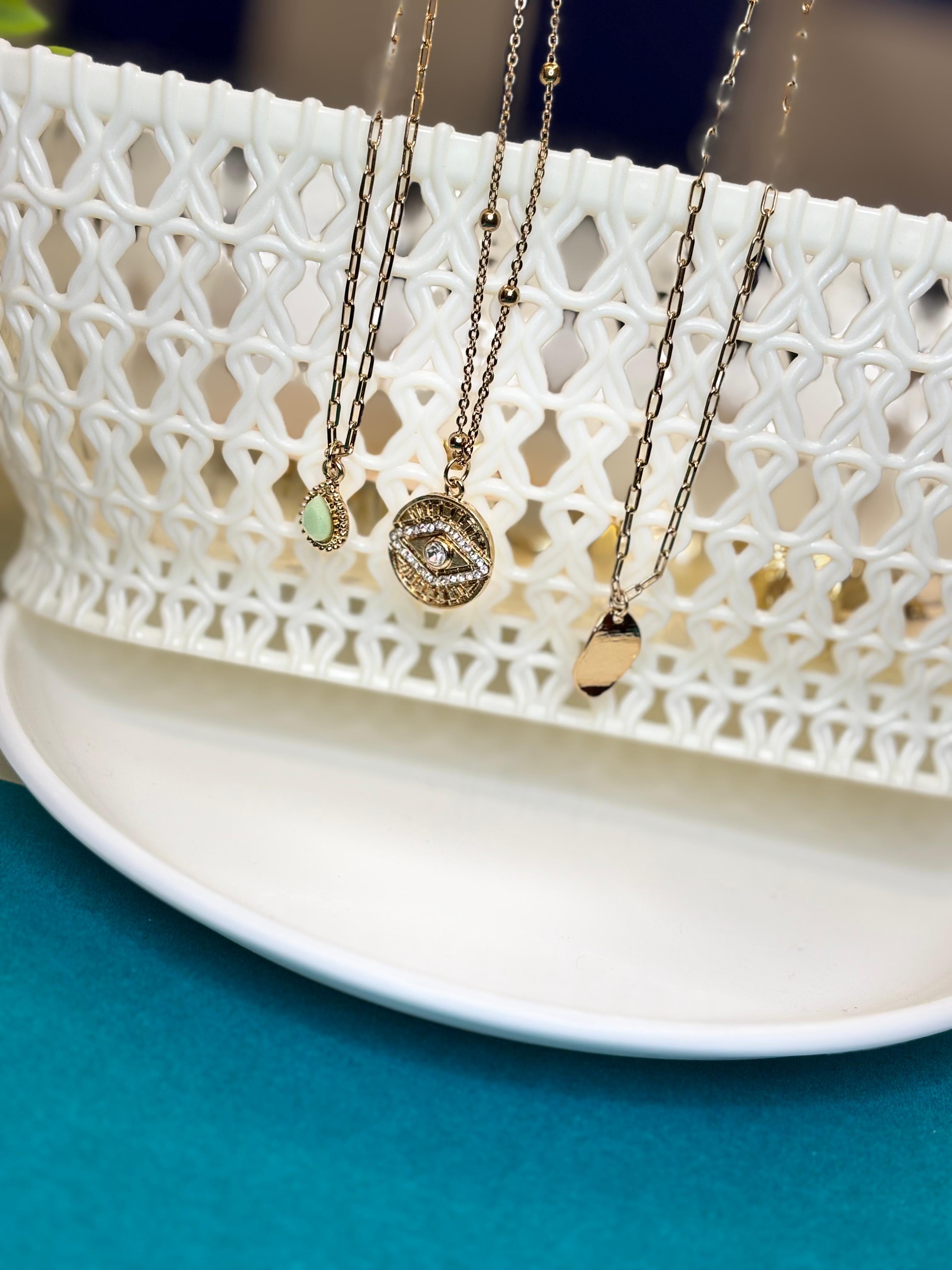 Gold charm, pendant necklace, set, minimal luxe collection