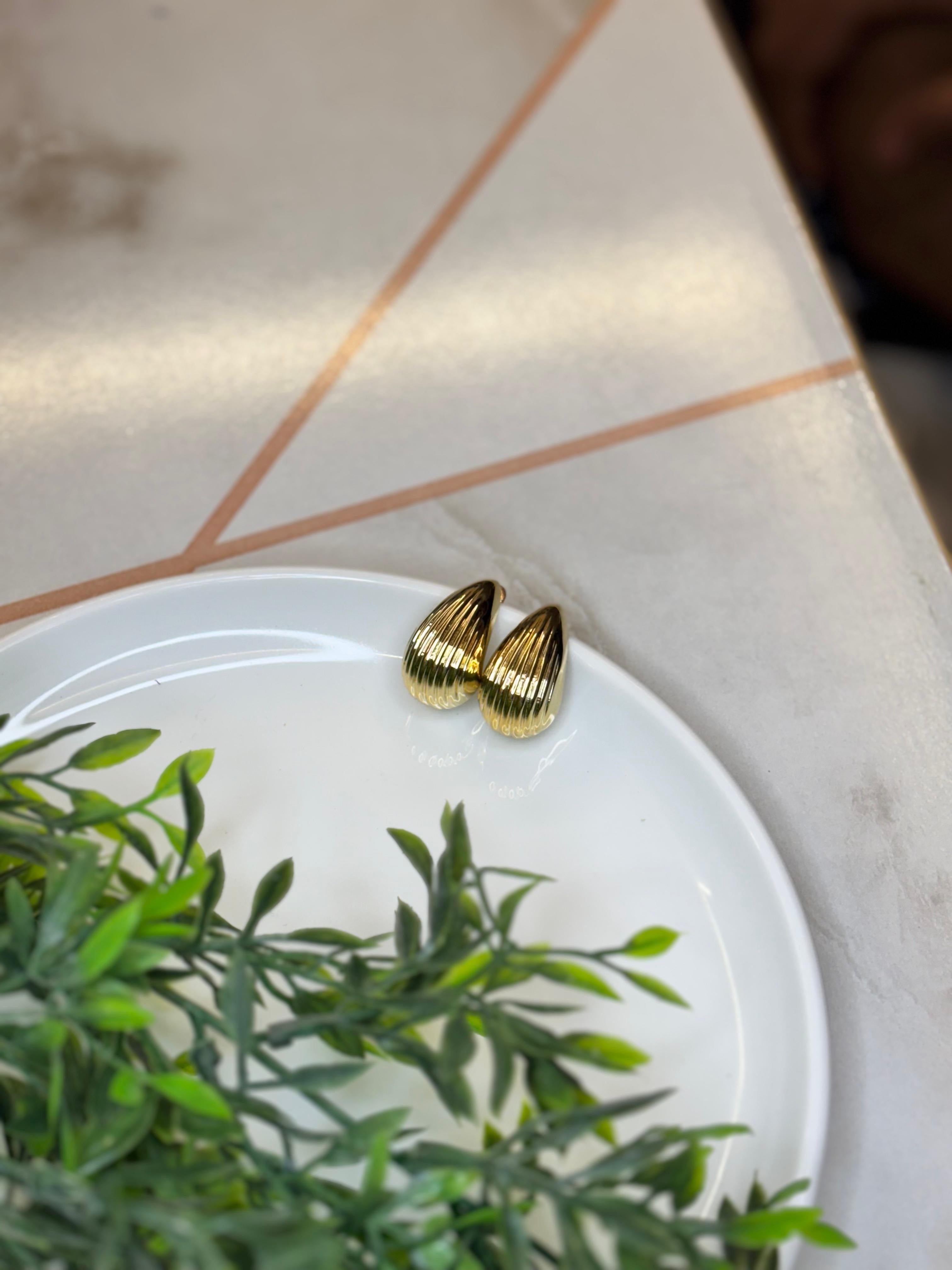 Golden shell texture stud earrings-elegant party s’ casual wear. ￼