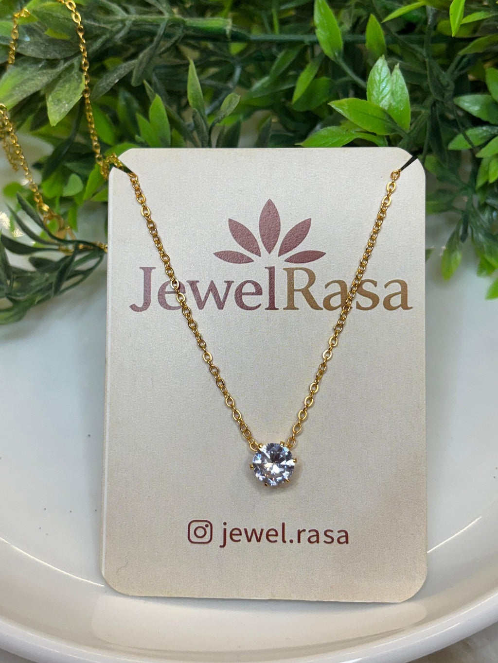 Classic solitaire pendant necklace, gold chain with crystal charm