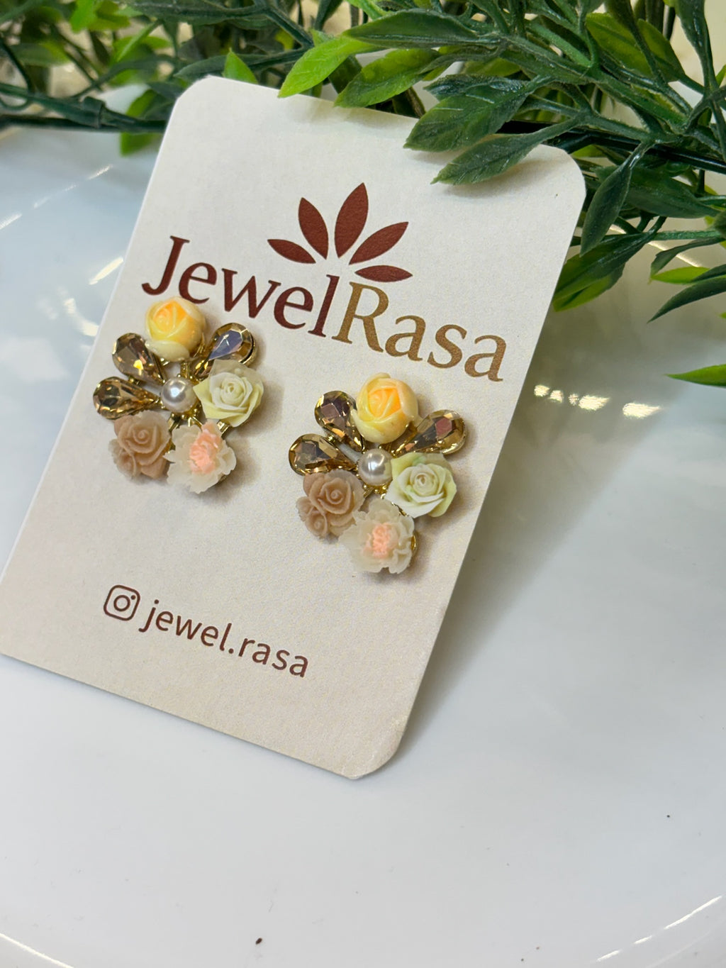 Pastel blossom stud earrings, floral pearl charm