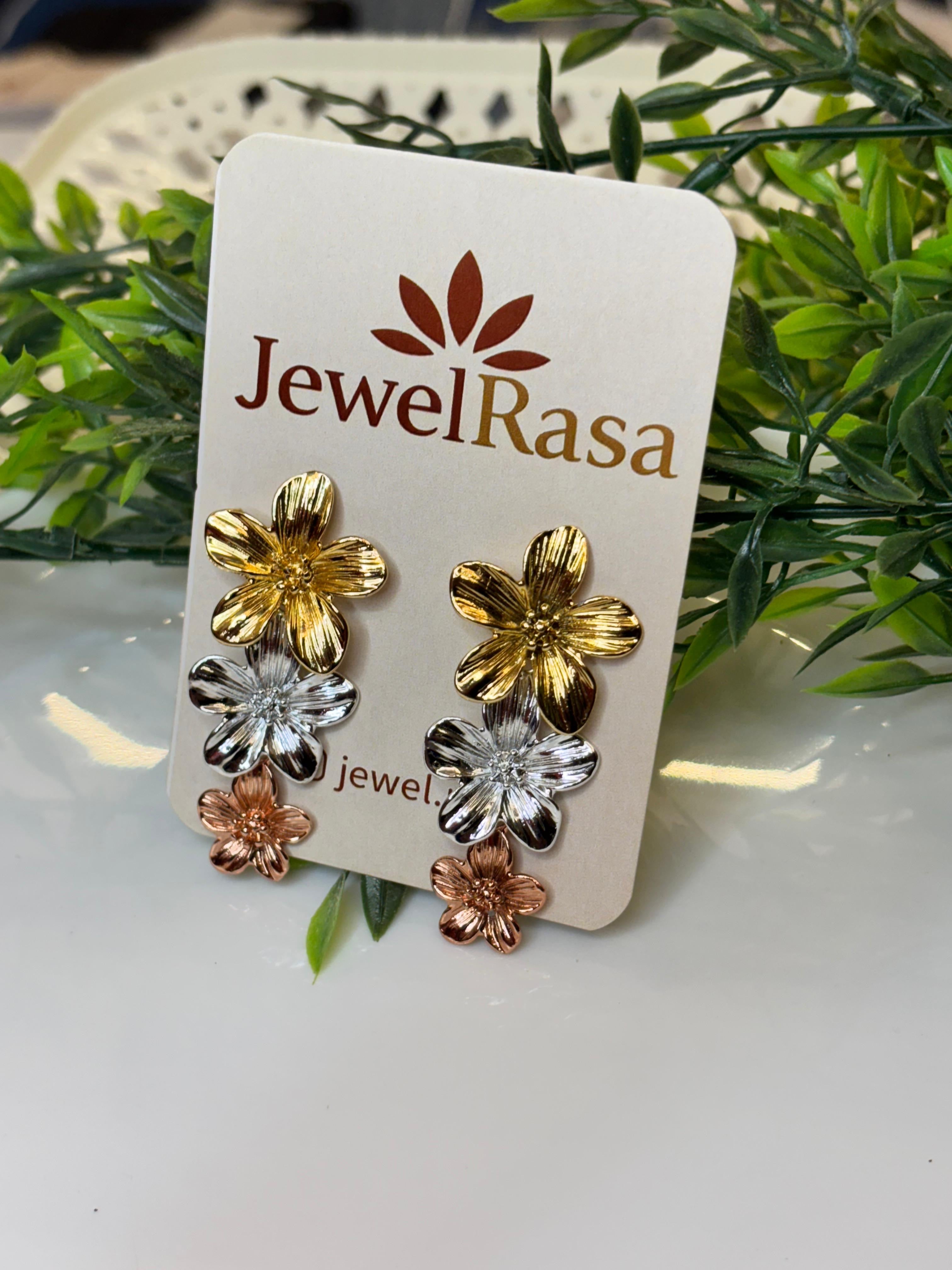 Tri- tone, floral stud earrings