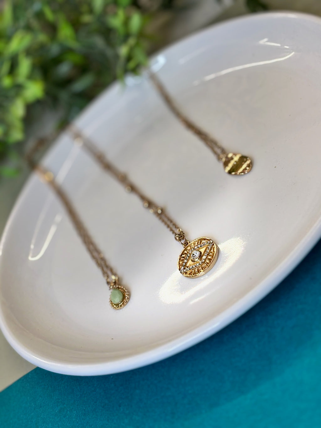 Gold charm, pendant necklace, set, minimal luxe collection