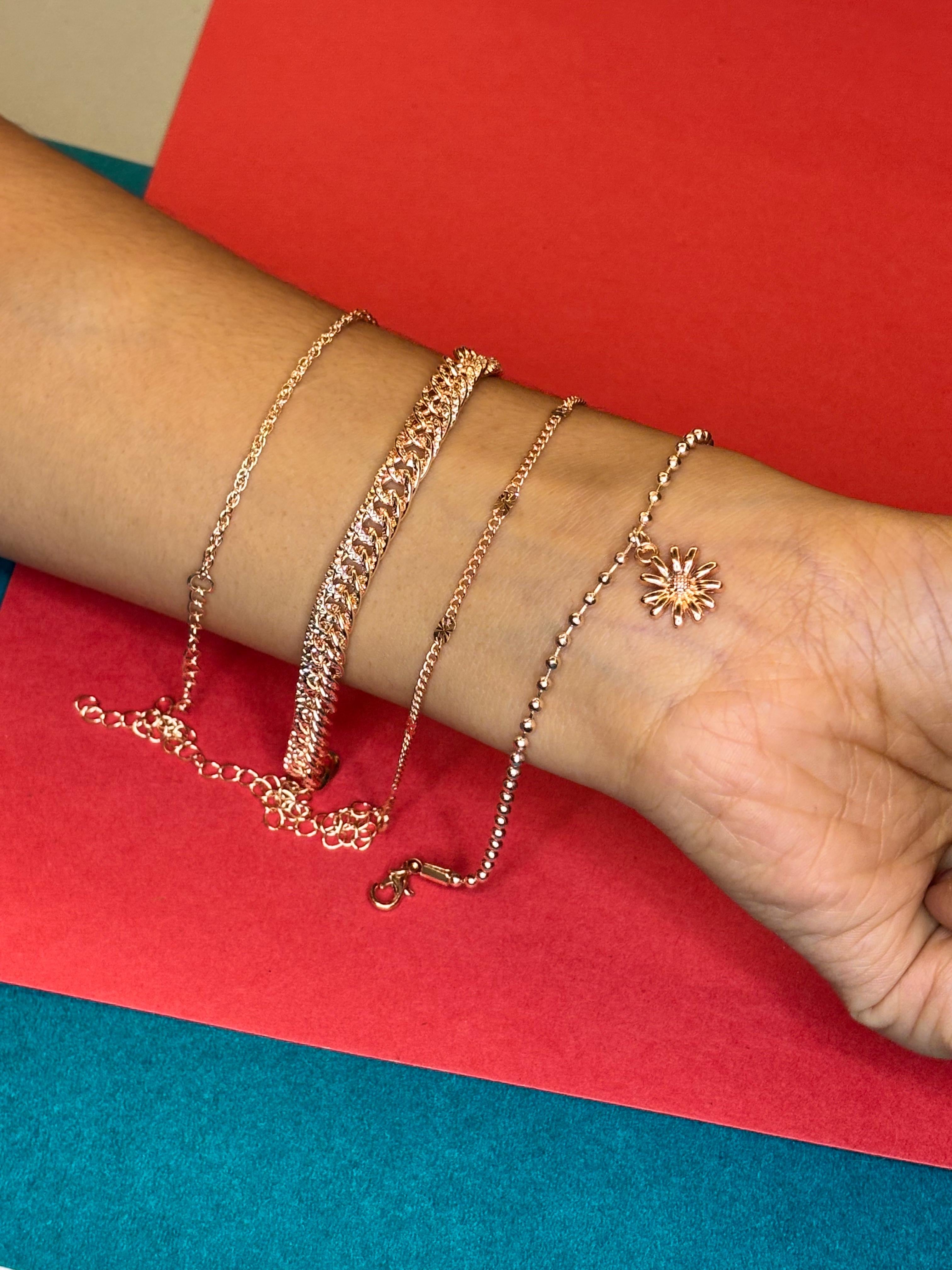 Rose gold charm, bracelet, set-layered elegance