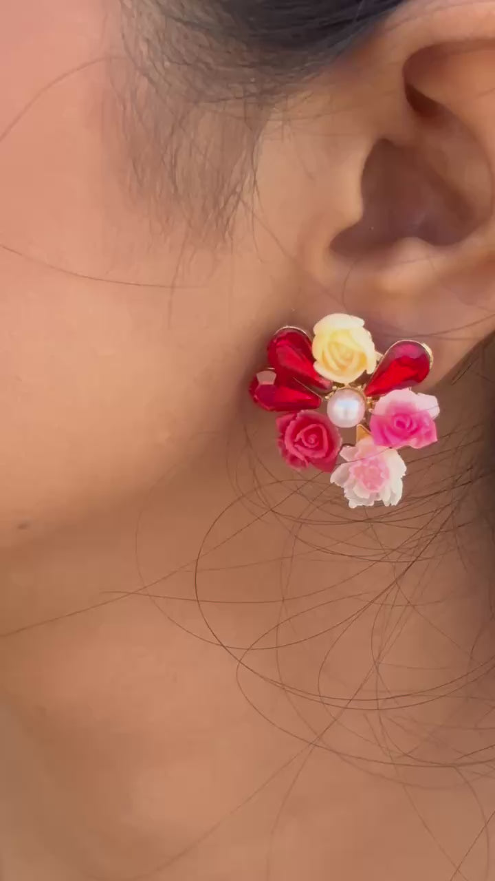 Floral Bliss statement stud red and yellow rose design